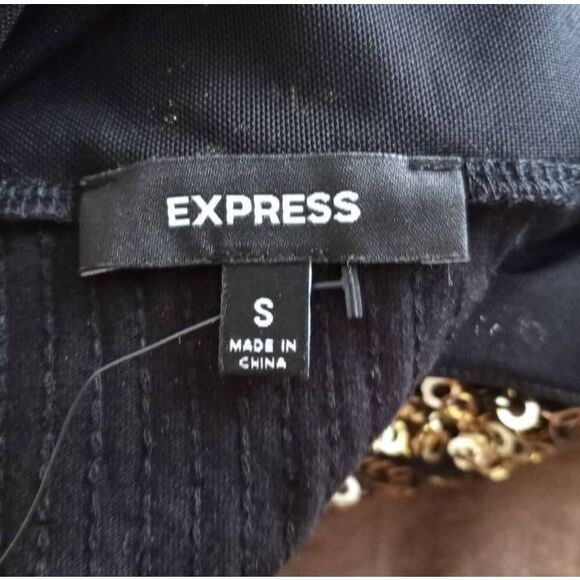 EXPRESS BLACK & GOLD SEQUIN SHIFT DRESS SZ.S EUC. - Picture 7 of 9